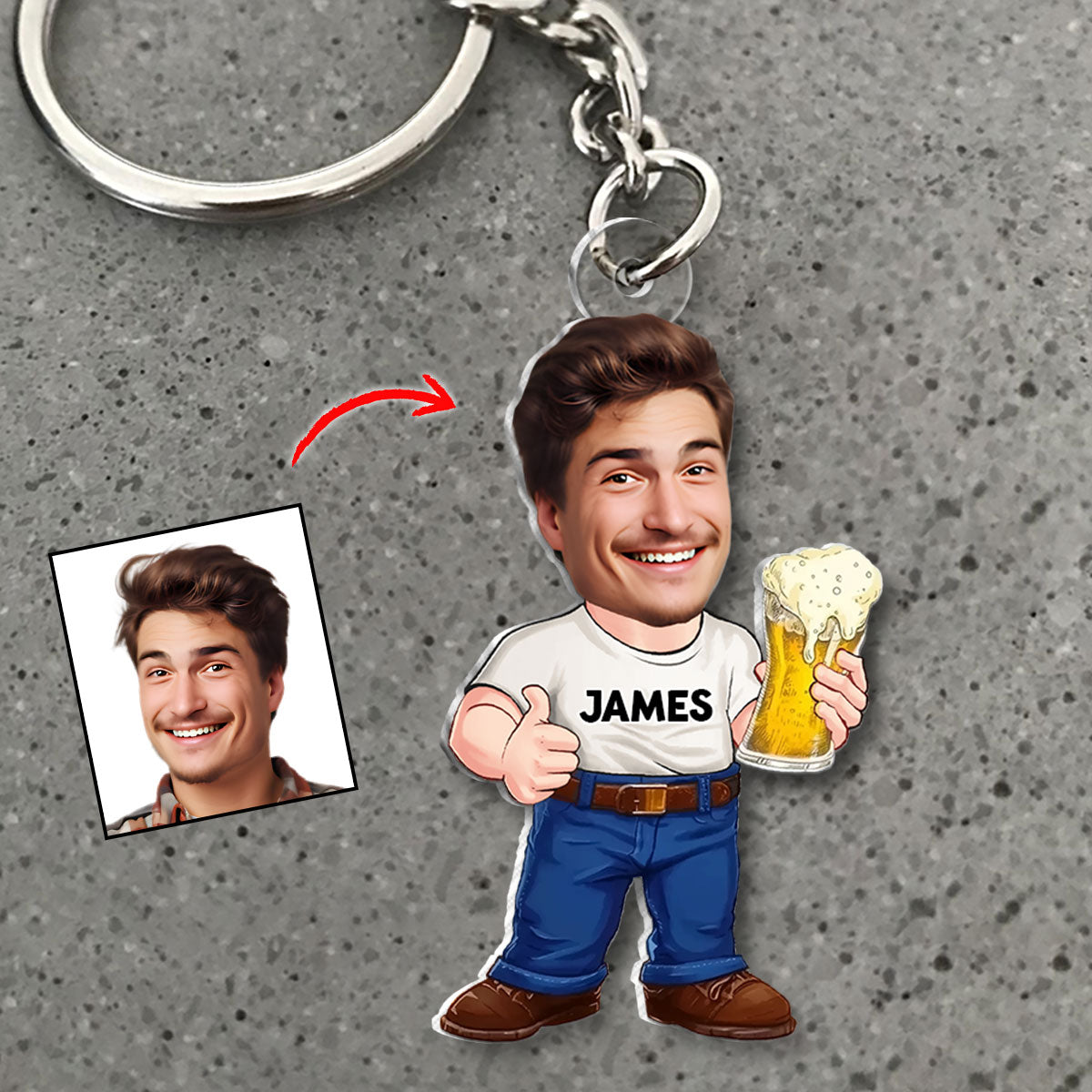 Funny Beer Caricature Man - Personalized Beer Custom Shaped Keychain