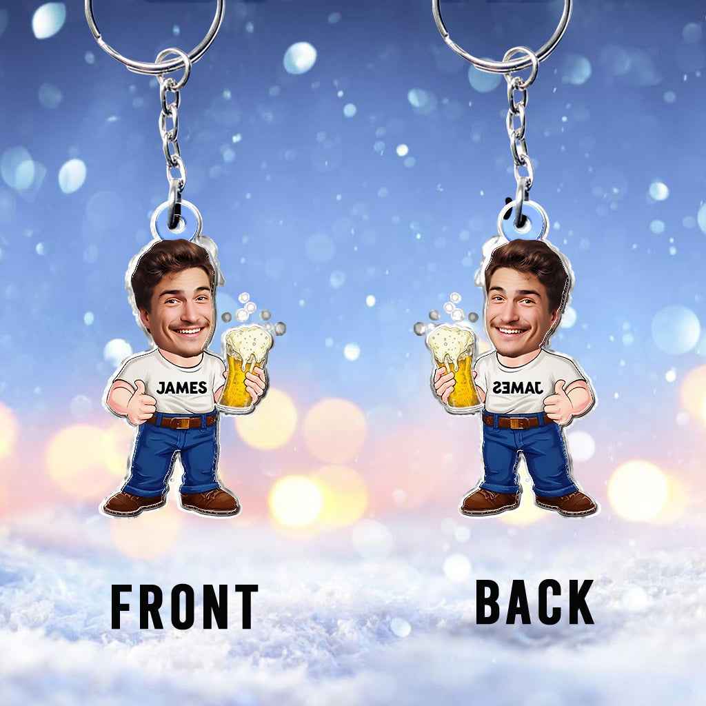 Funny Beer Caricature Man - Personalized Beer Custom Shaped Keychain