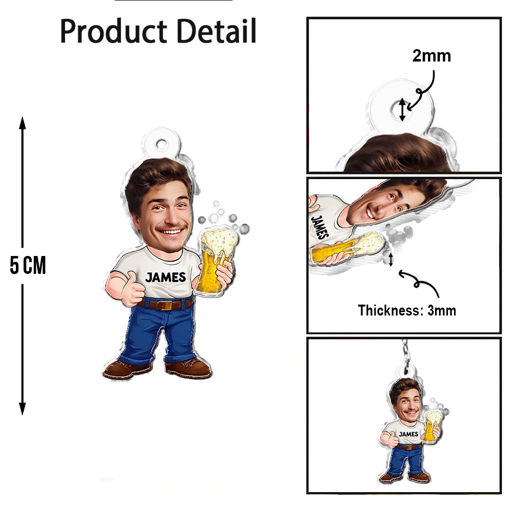 Funny Beer Caricature Man - Personalized Beer Custom Shaped Keychain