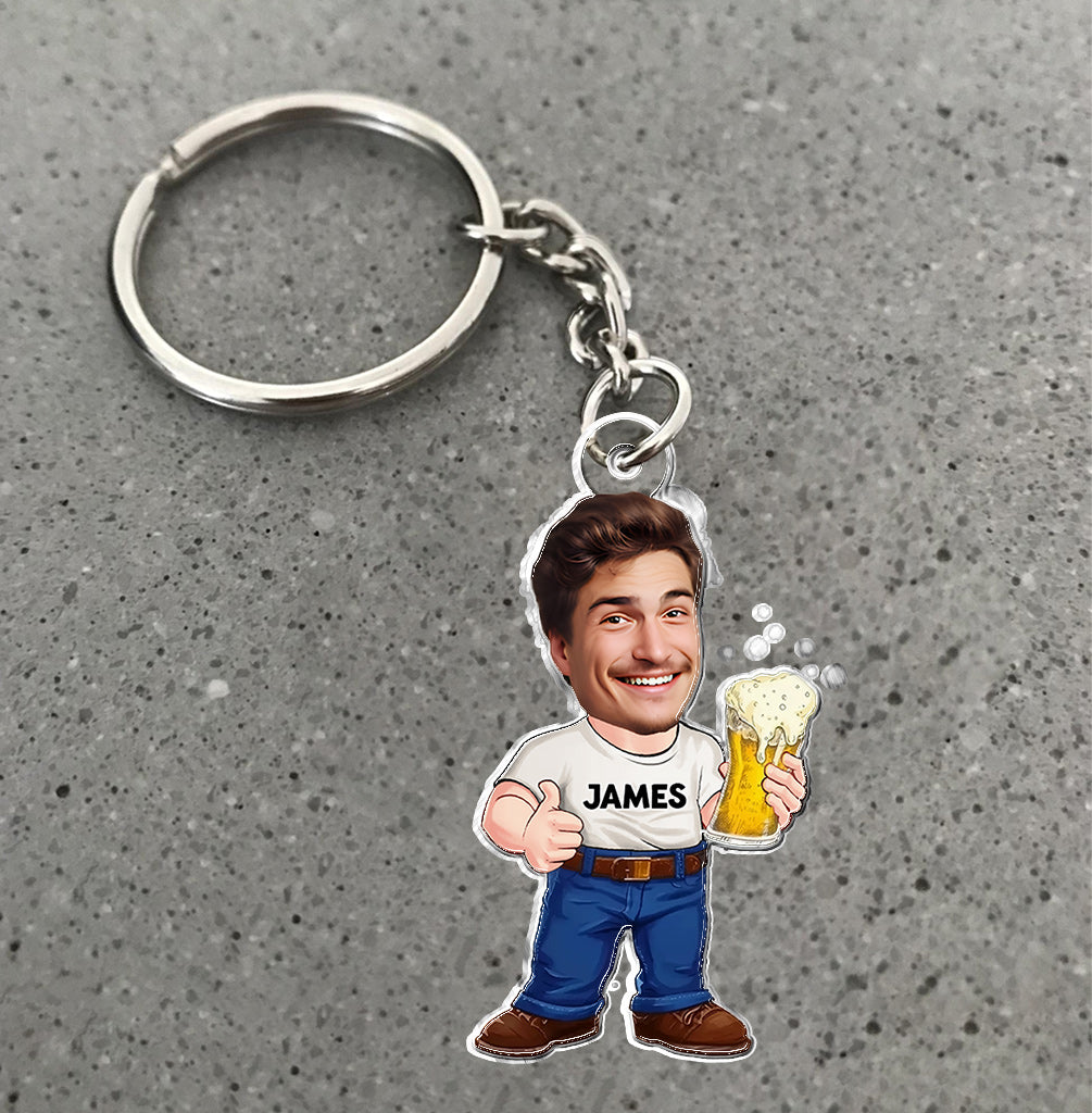 Funny Beer Caricature Man - Personalized Beer Custom Shaped Keychain