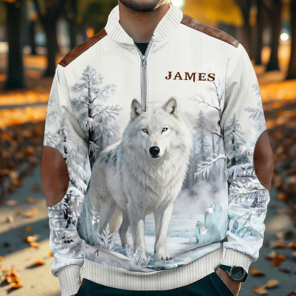 Loup d'hiver - Sweat-shirt zippé personnalisé pour homme avec motif loup