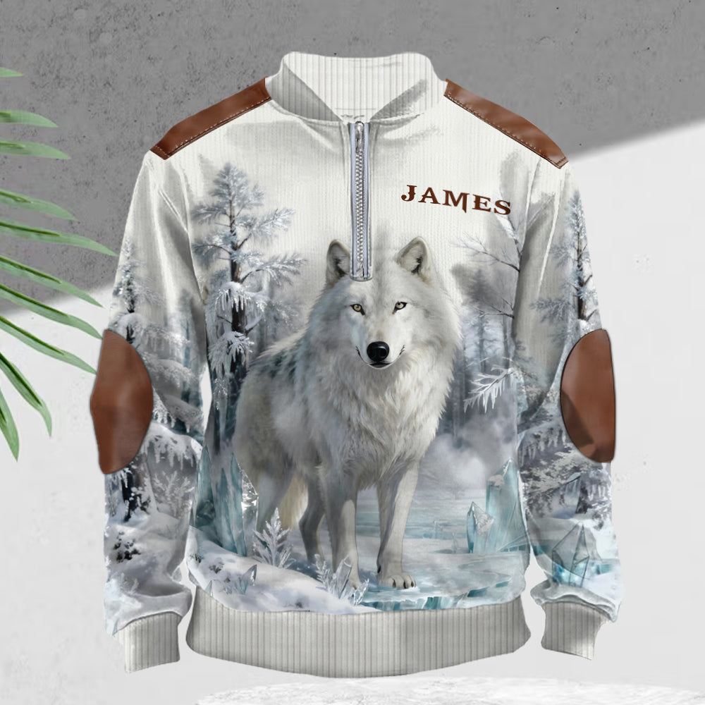 Loup d'hiver - Sweat-shirt zippé personnalisé pour homme avec motif loup
