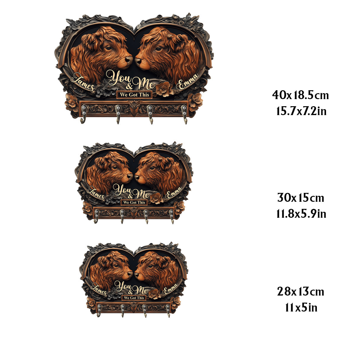 Toi et moi - Porte-clés personnalisé en forme de vache des Highlands