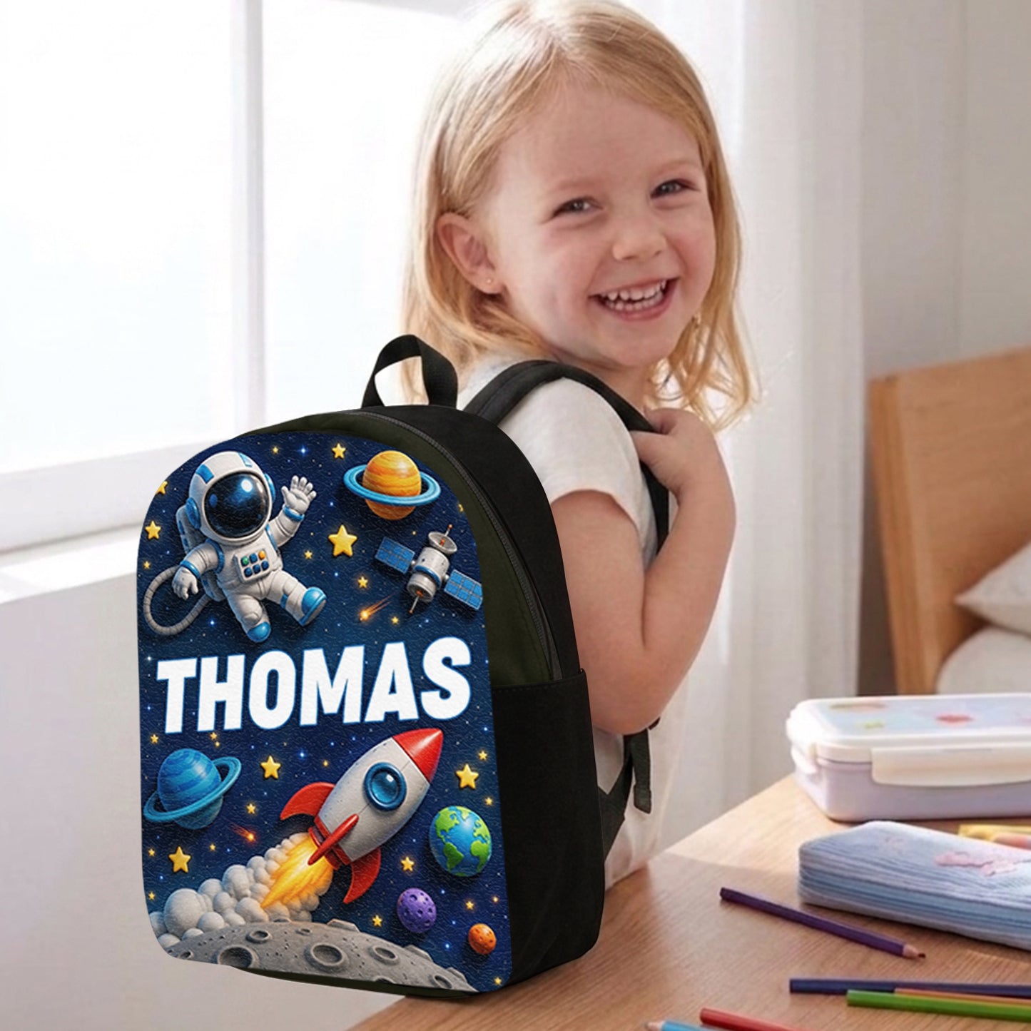 Back To School Gift, Astronaut Theme - Personalized Kid Changeable Leather Patch Backpack