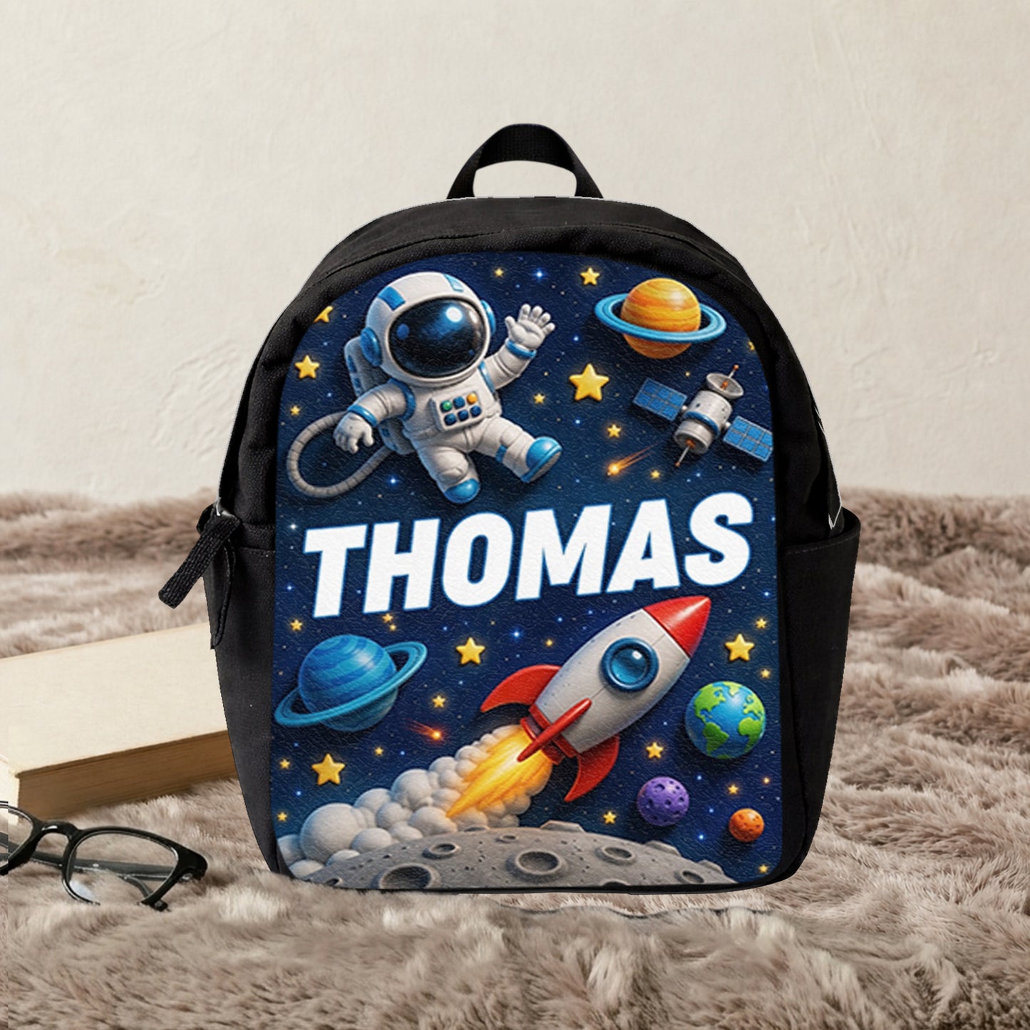 Back To School Gift, Astronaut Theme - Personalized Kid Changeable Leather Patch Backpack