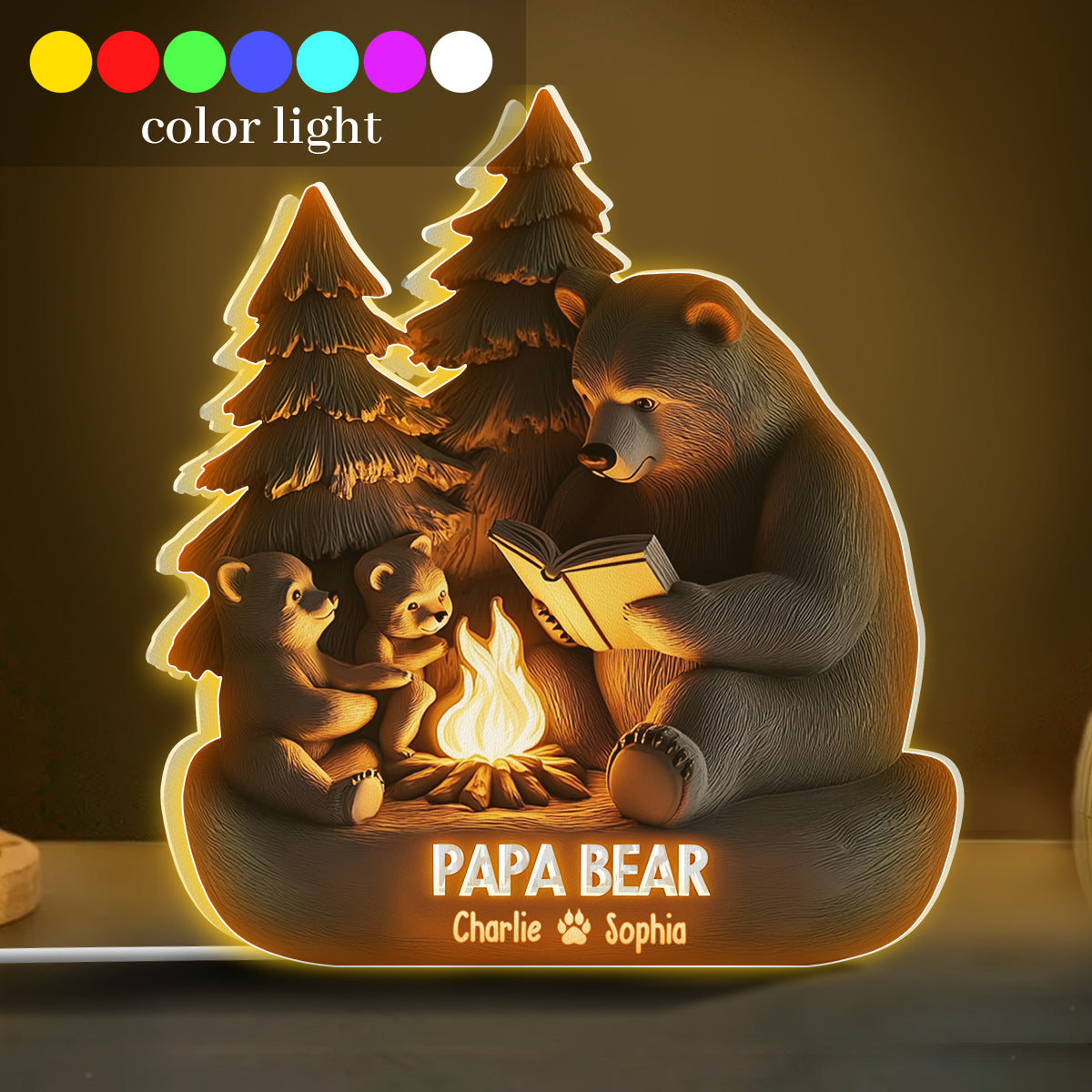 Papa Ours dans les bois - Boîte lumineuse personnalisée en forme de papa