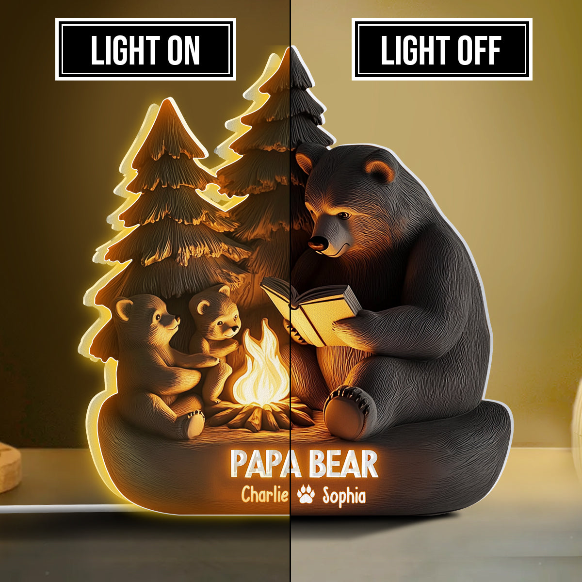 Papa Ours dans les bois - Boîte lumineuse personnalisée en forme de papa