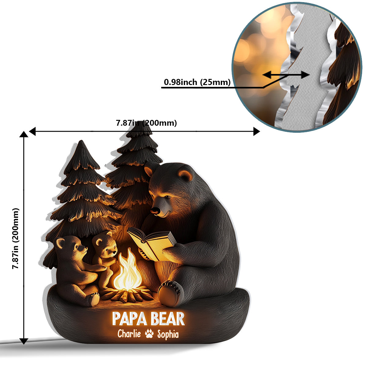 Papa Ours dans les bois - Boîte lumineuse personnalisée en forme de papa