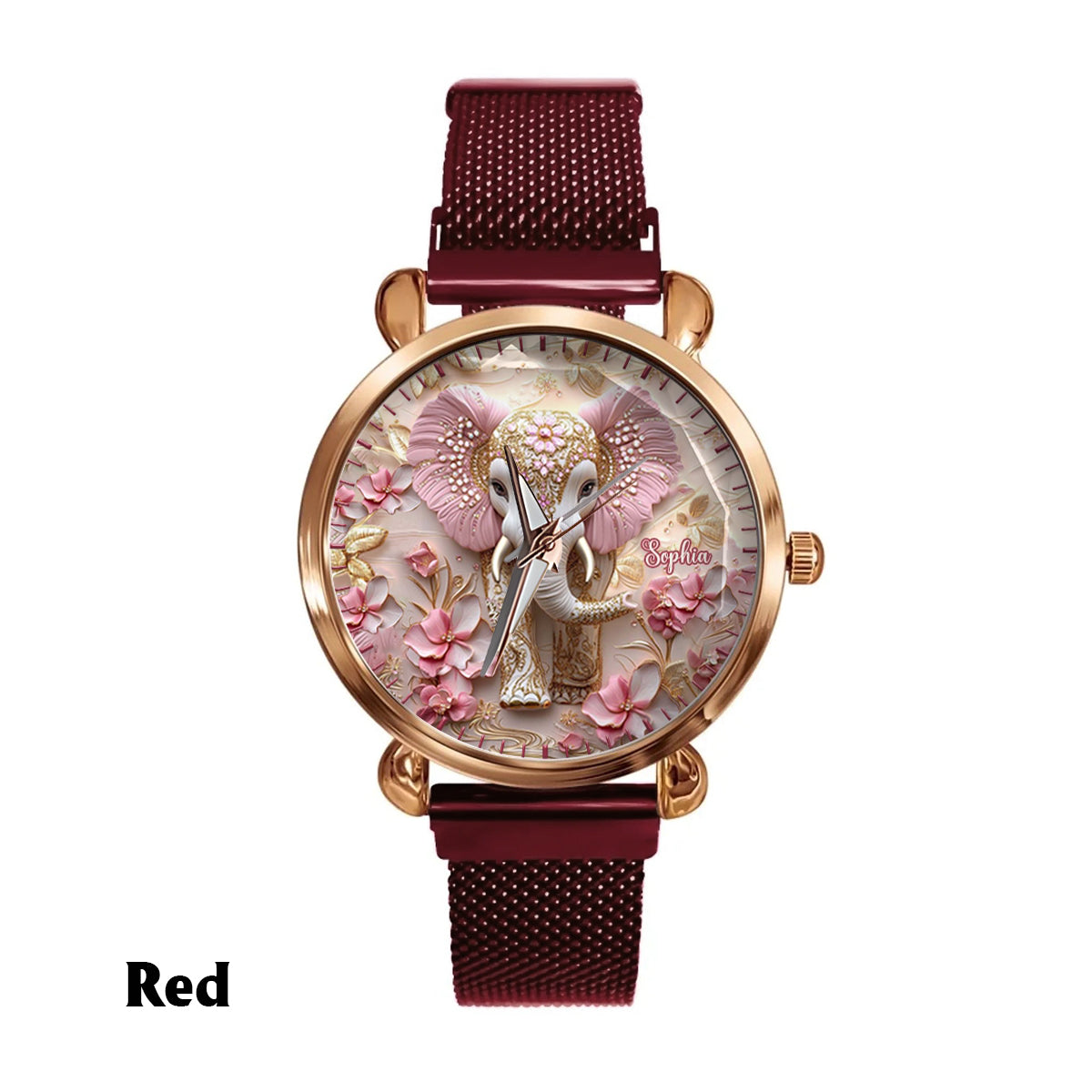 Montre-bracelet personnalisée pour femme avec éléphant rose lumineux - Éléphant rose lumineux
