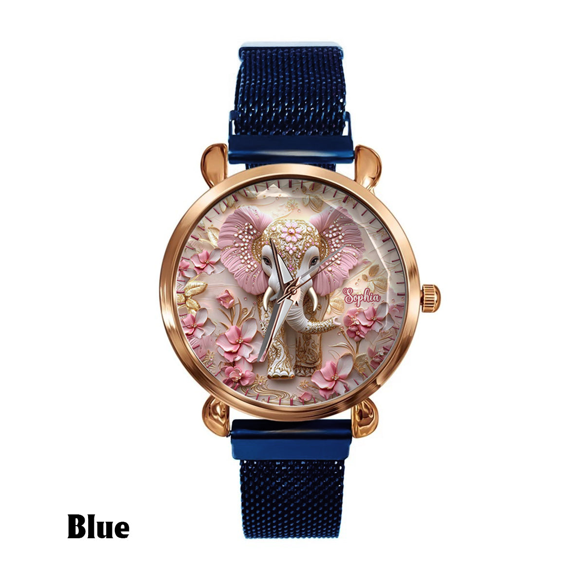 Montre-bracelet personnalisée pour femme avec éléphant rose lumineux - Éléphant rose lumineux