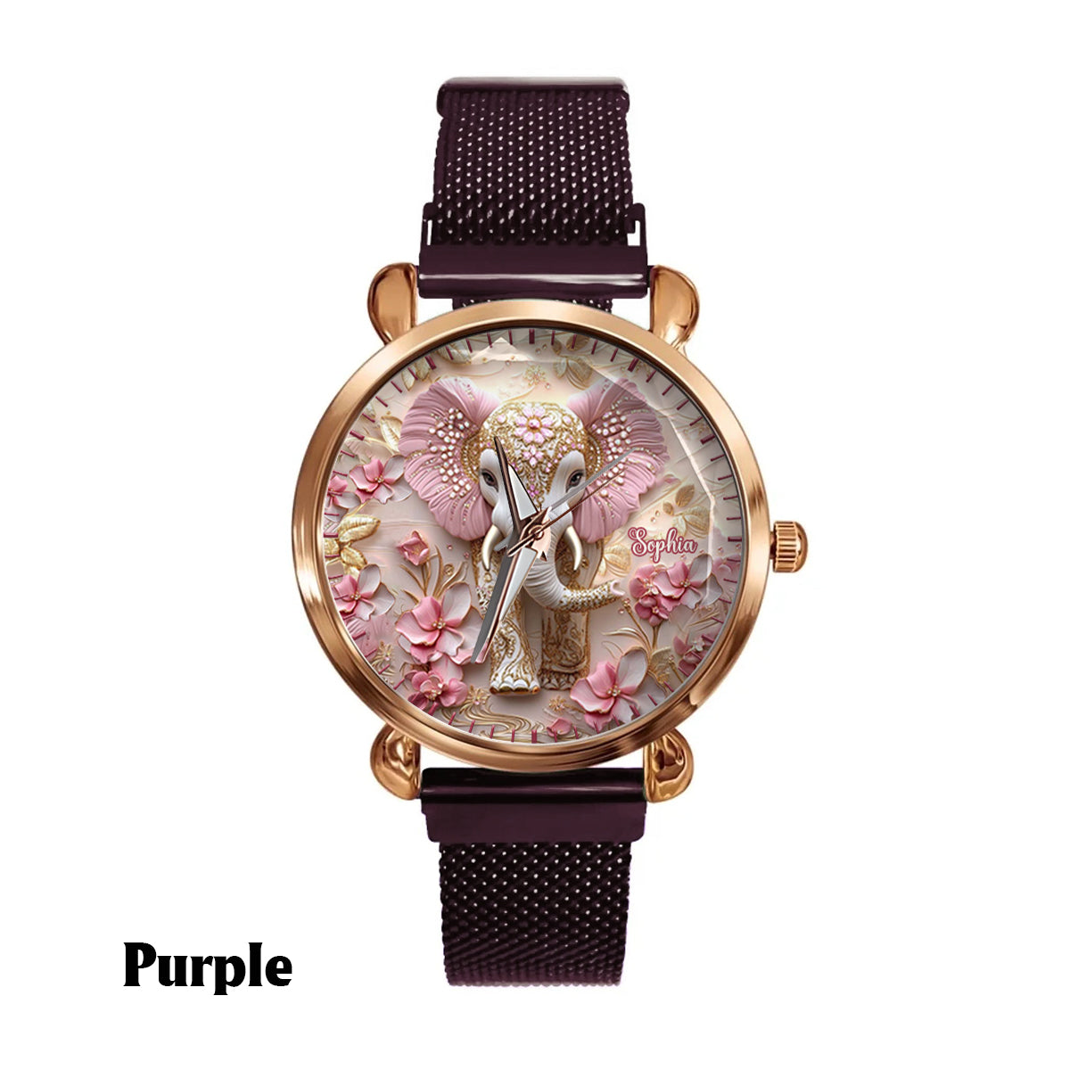 Montre-bracelet personnalisée pour femme avec éléphant rose lumineux - Éléphant rose lumineux