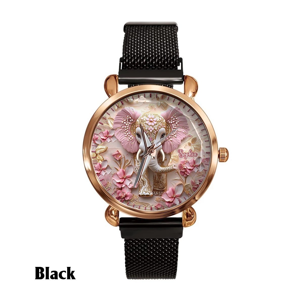 Montre-bracelet personnalisée pour femme avec éléphant rose lumineux - Éléphant rose lumineux