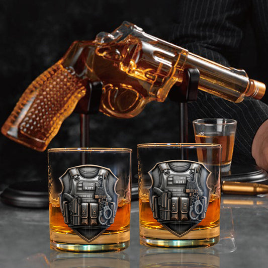 Honor Serve Protect - Personalized Police Officer Gun Decanter With Whiskey Glass