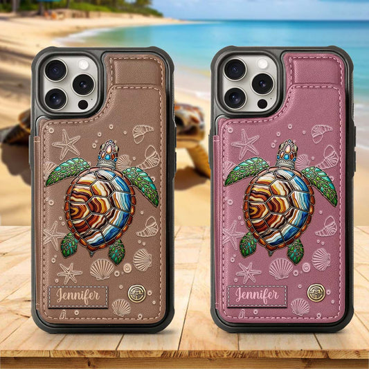 Étui portefeuille personnalisé Tortue et Mer - Étui de téléphone à motif tortue
