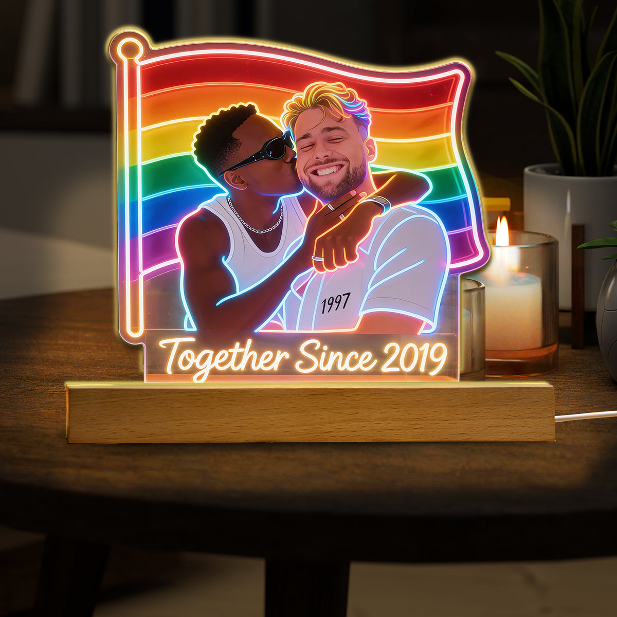 Photo Personnalisée - Lampe de Nuit LED en Soutien LGBT