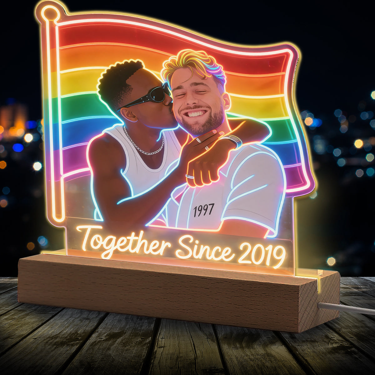 Photo Personnalisée - Lampe de Nuit LED en Soutien LGBT
