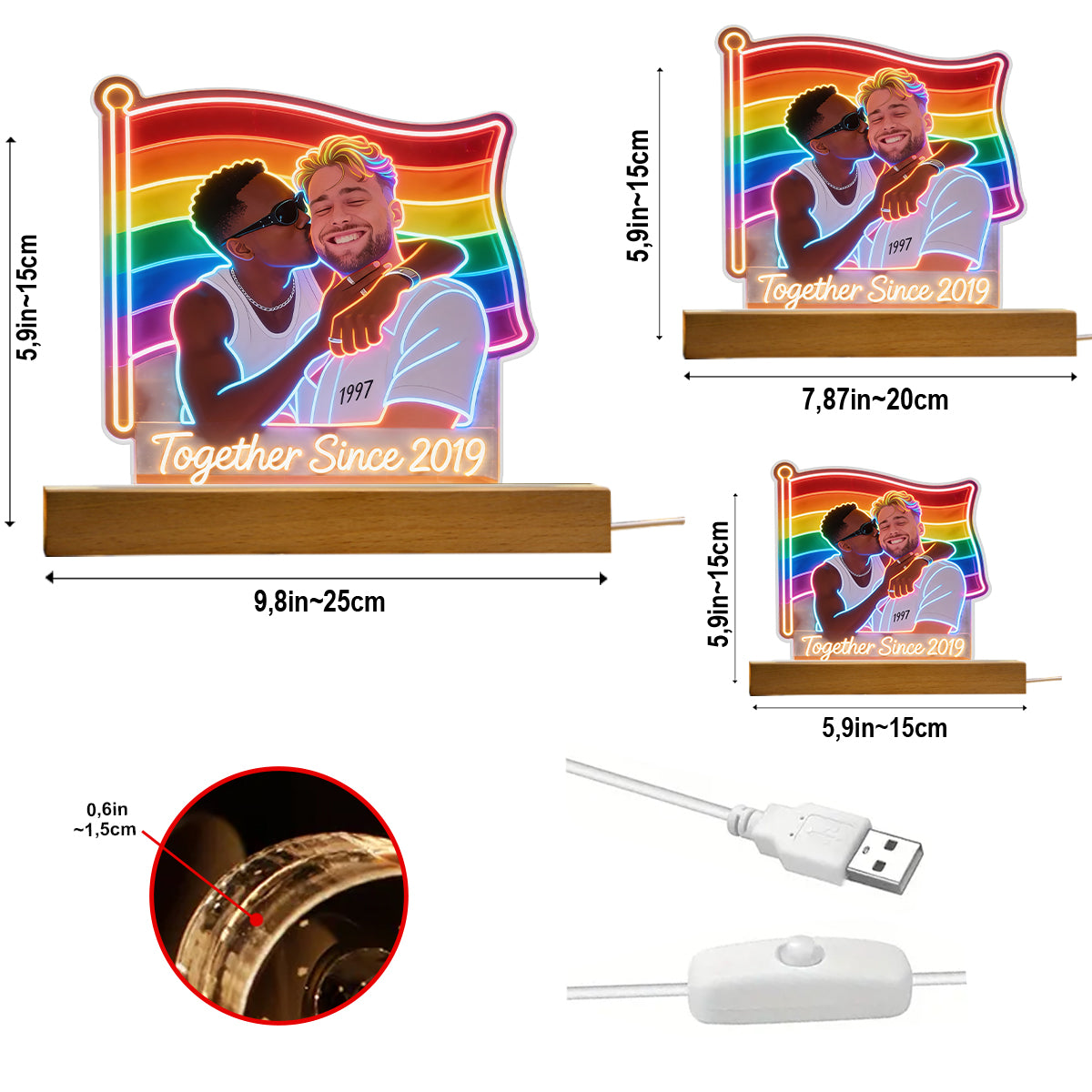 Photo Personnalisée - Lampe de Nuit LED en Soutien LGBT