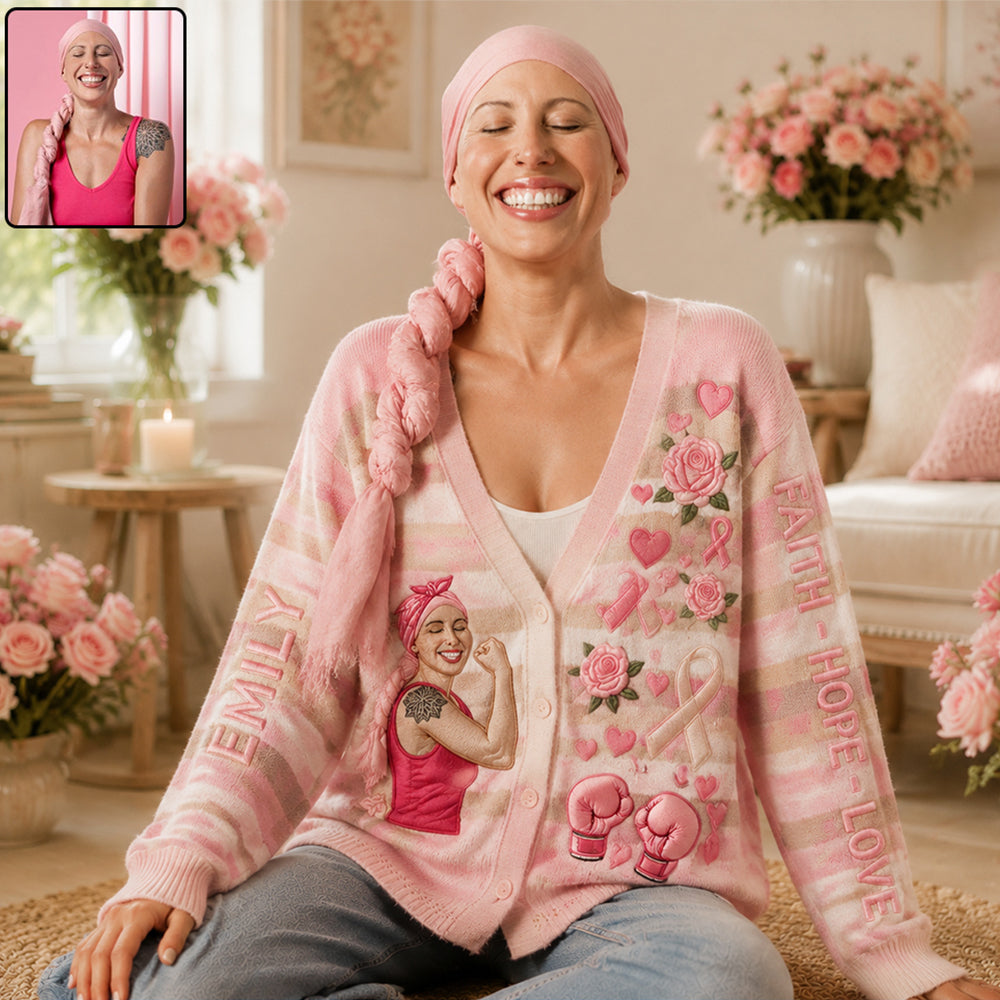En octobre, nous portons du rose - Cardigan personnalisé pour la sensibilisation au cancer du sein
