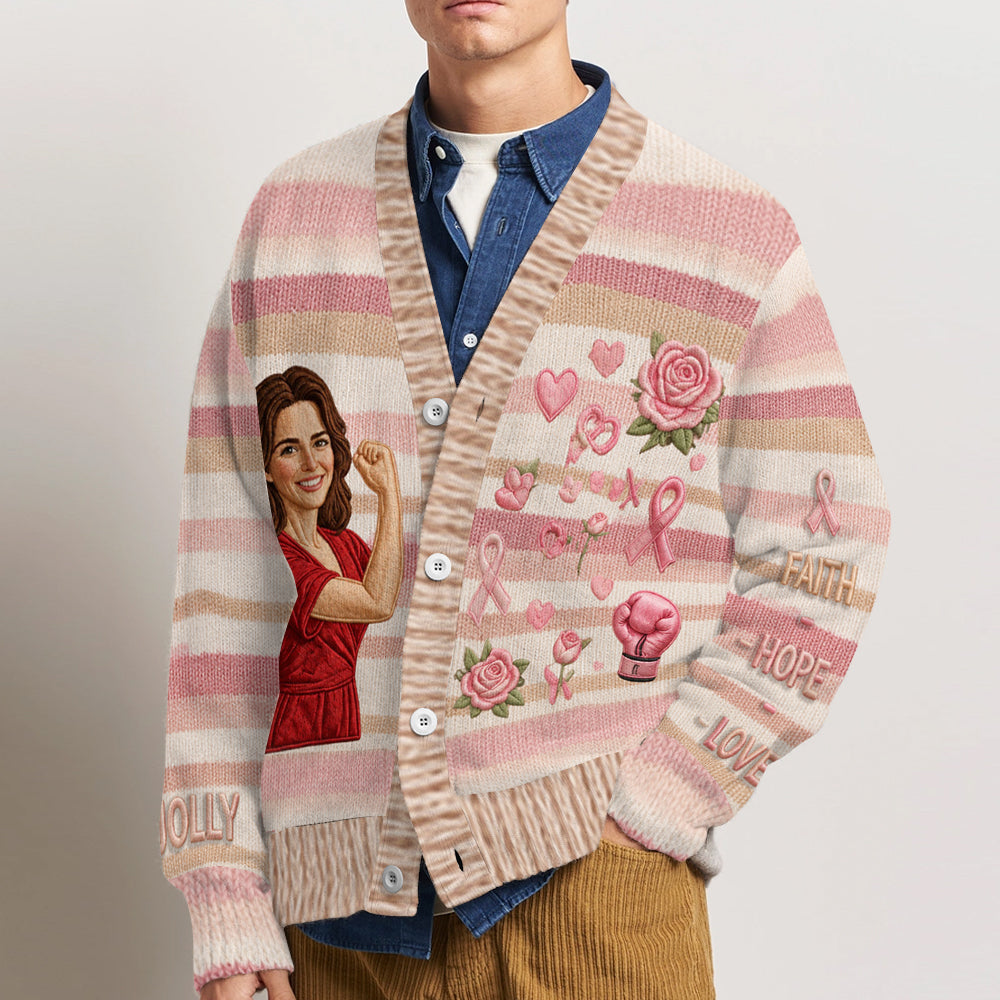 En octobre, nous portons du rose - Cardigan personnalisé pour la sensibilisation au cancer du sein