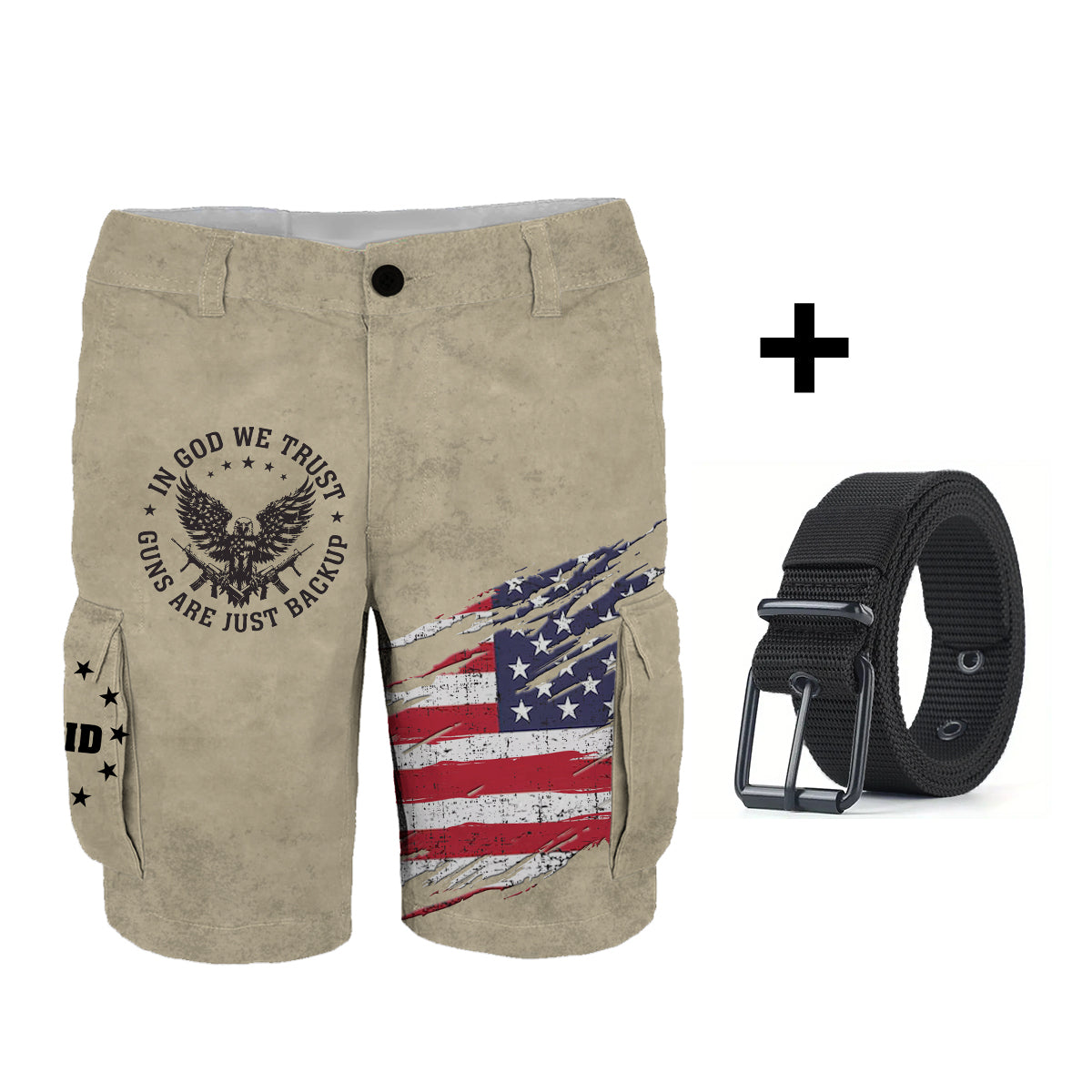 In God We Trust - Personalized Bald Eagle Cargo Shorts With Belt