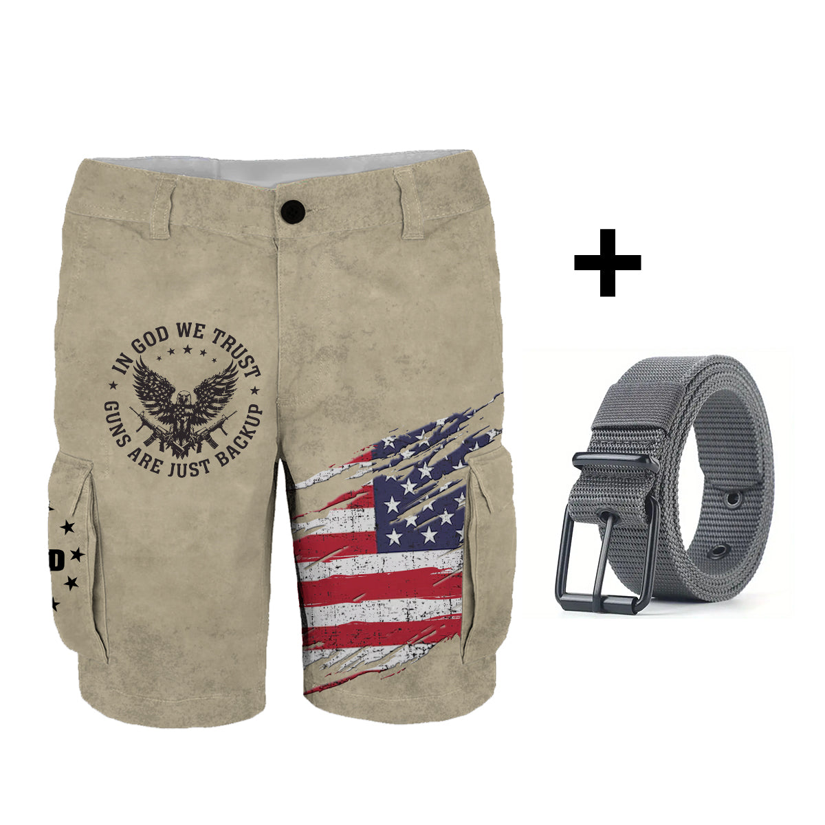 In God We Trust - Personalized Bald Eagle Cargo Shorts With Belt