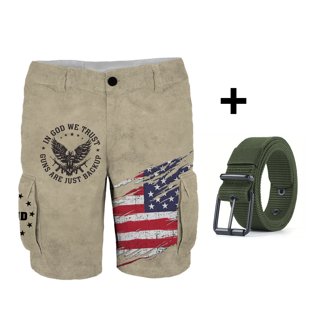 In God We Trust - Personalized Bald Eagle Cargo Shorts With Belt