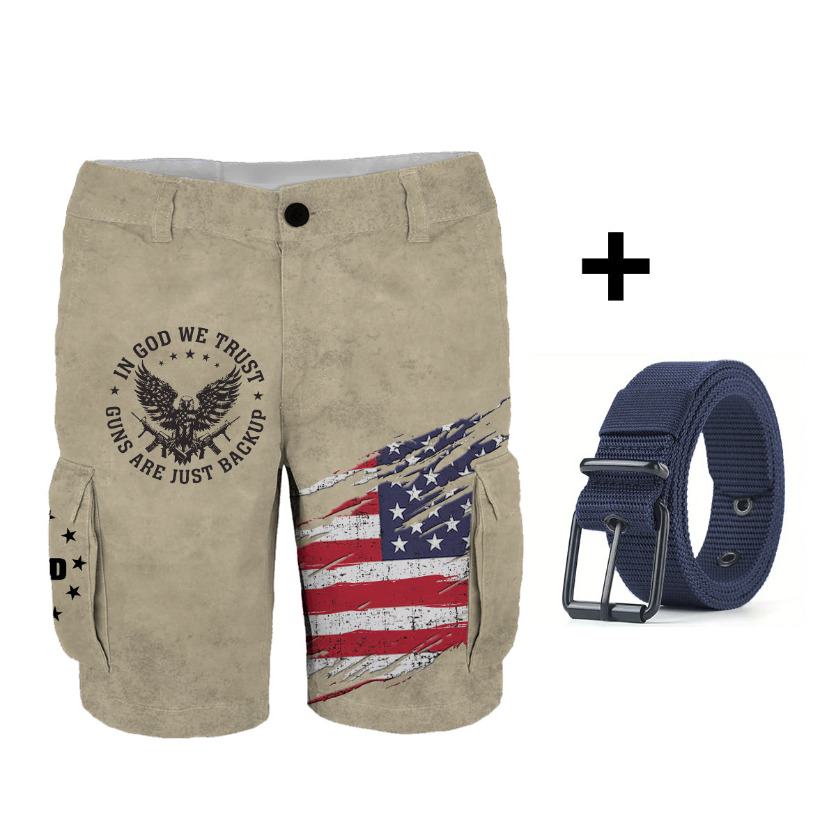 In God We Trust - Personalized Bald Eagle Cargo Shorts With Belt