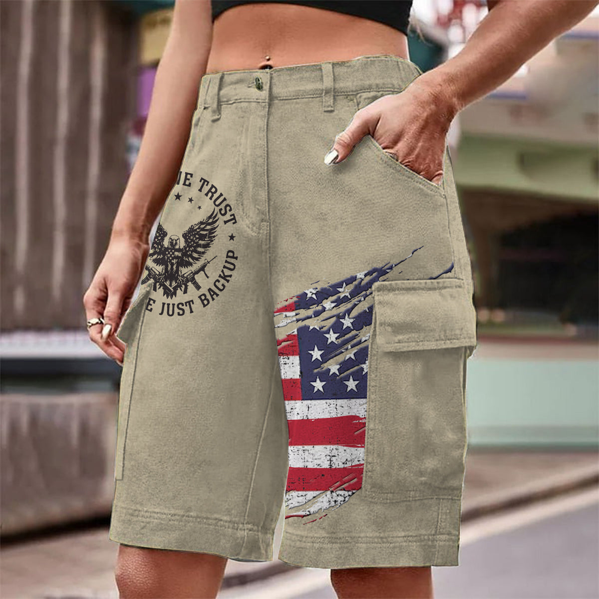 In God We Trust - Personalized Bald Eagle Cargo Shorts With Belt