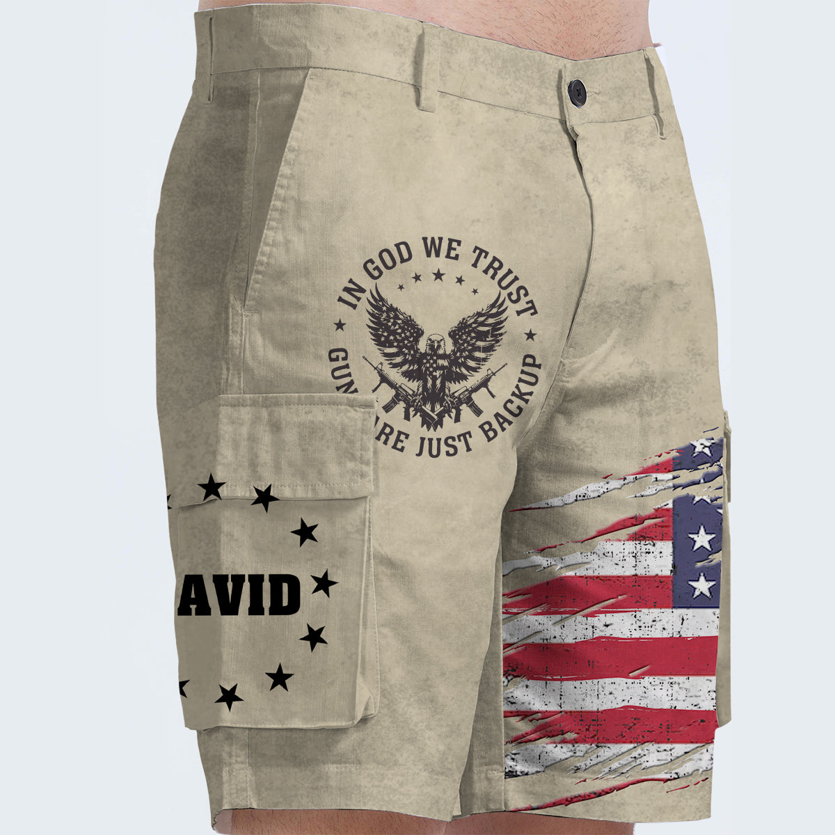 In God We Trust - Personalized Bald Eagle Cargo Shorts With Belt