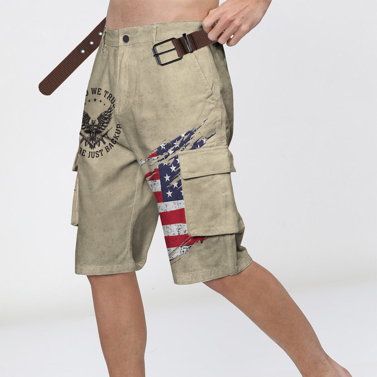 In God We Trust - Personalized Bald Eagle Cargo Shorts With Belt