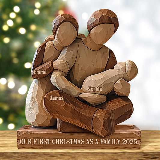 Notre premier Noël en famille - Plaque en bois personnalisée pour toute la famille