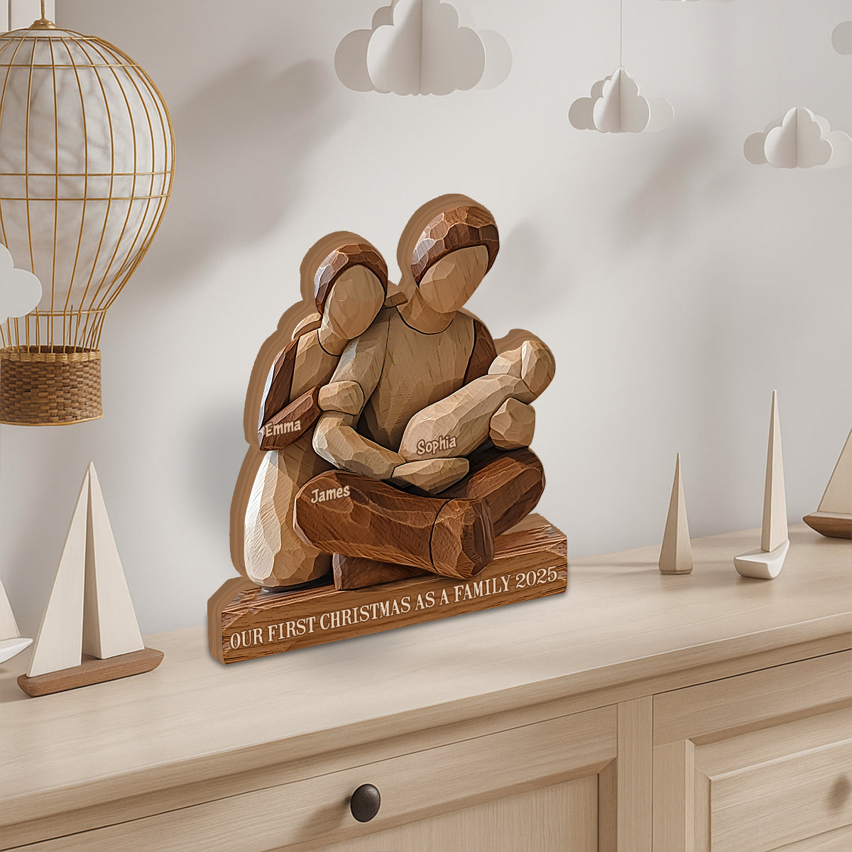 Notre premier Noël en famille - Plaque en bois personnalisée pour toute la famille
