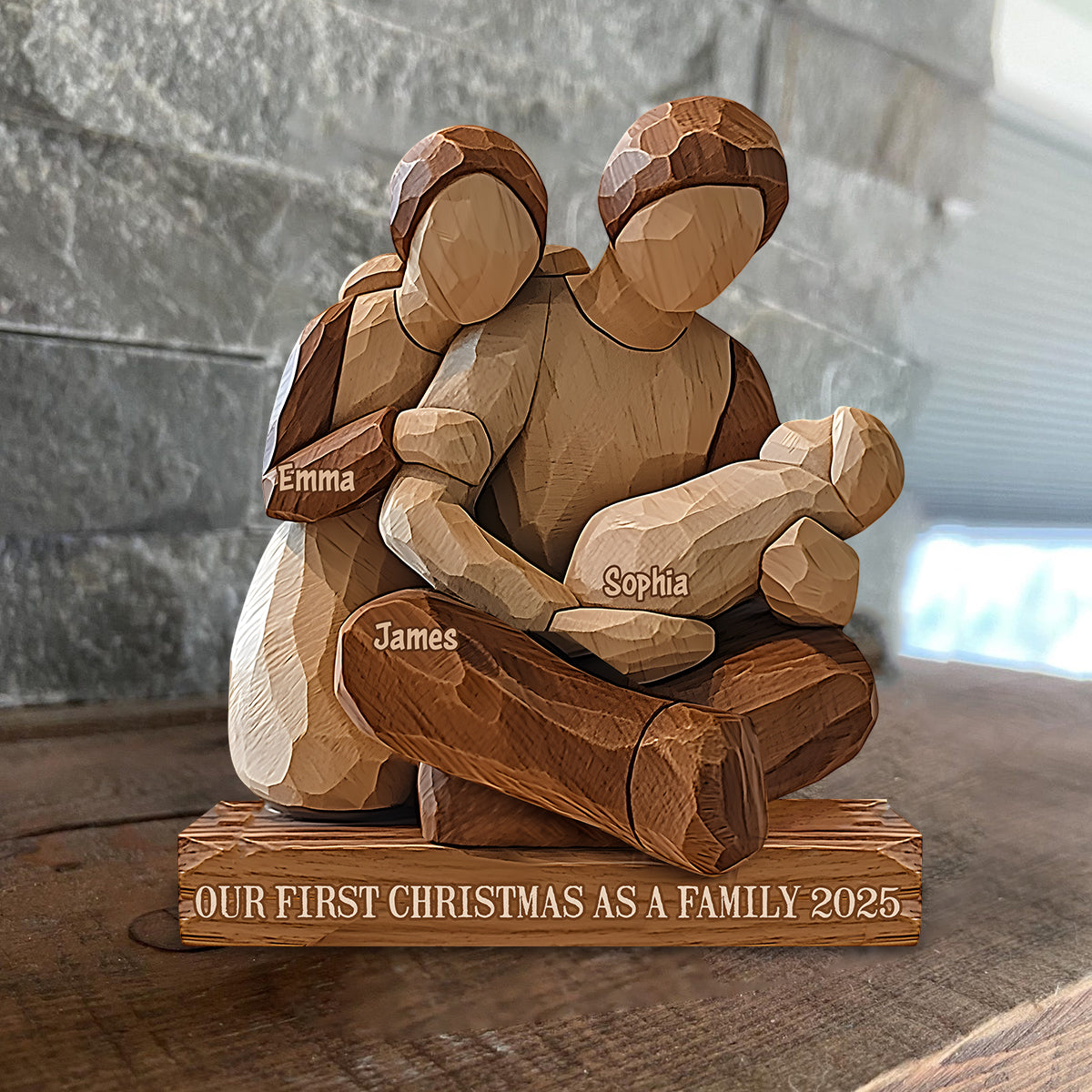 Notre premier Noël en famille - Plaque en bois personnalisée pour toute la famille
