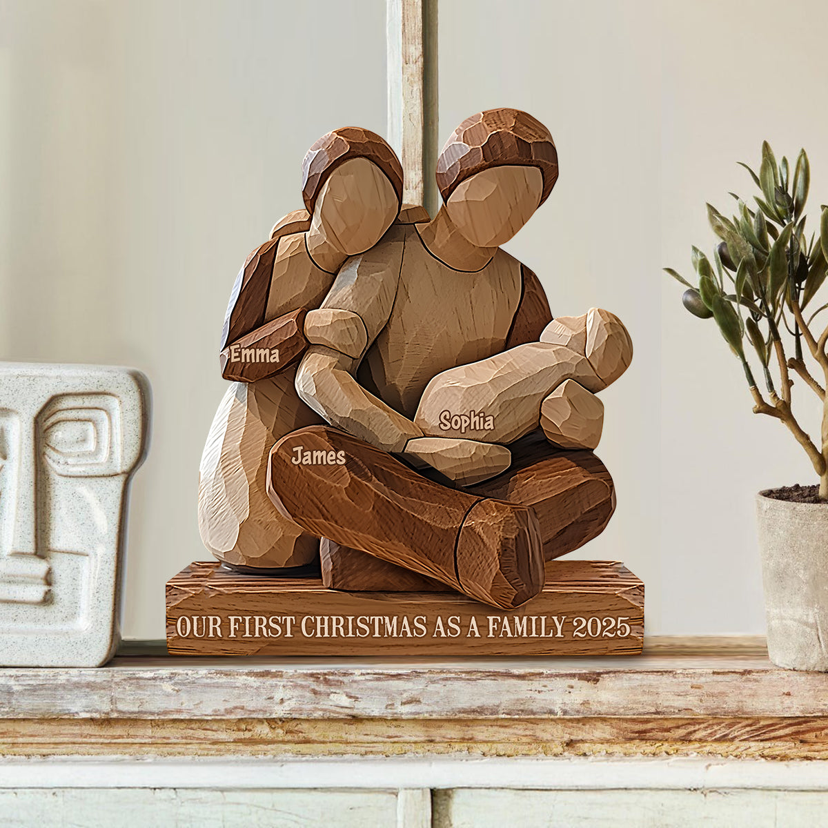 Notre premier Noël en famille - Plaque en bois personnalisée pour toute la famille