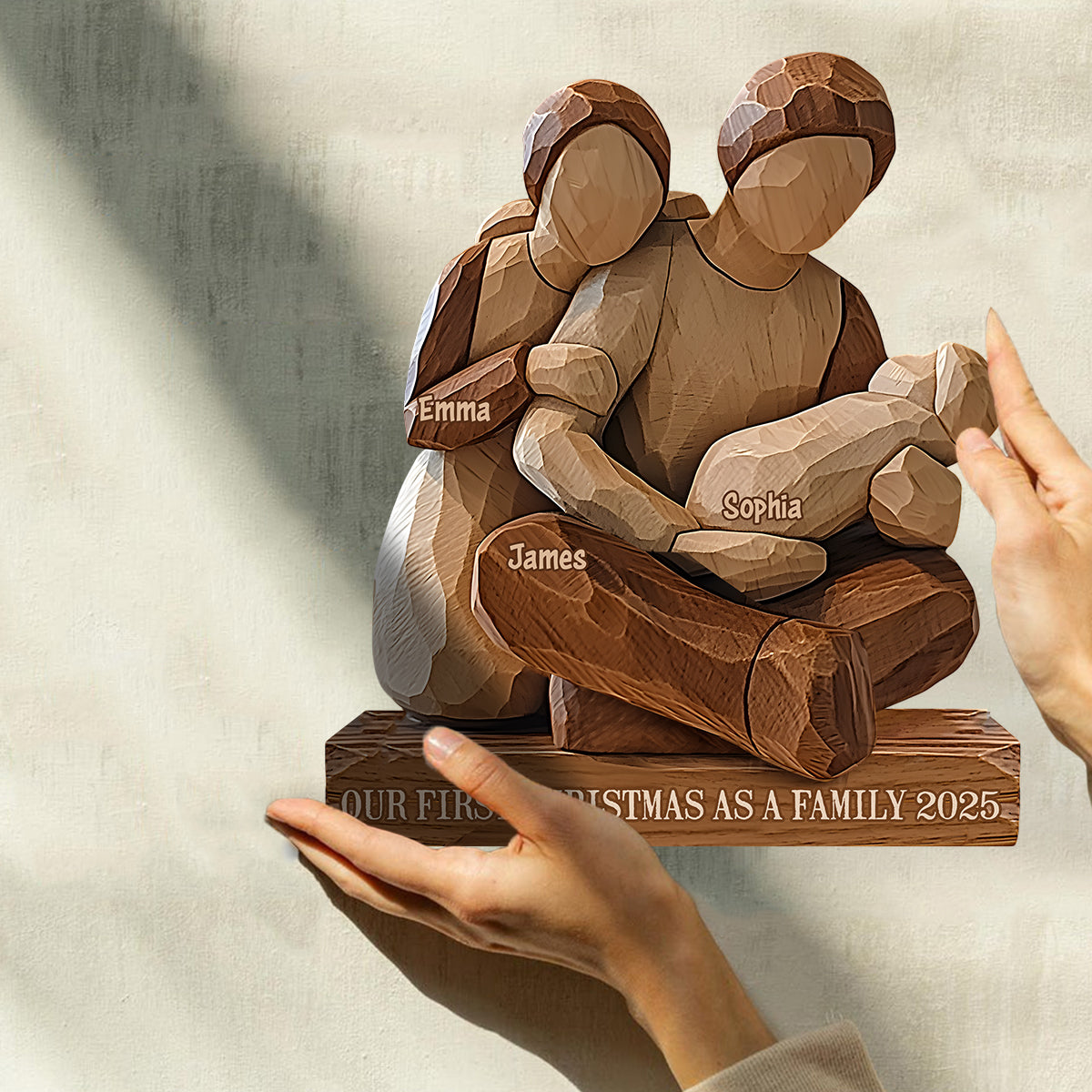 Notre premier Noël en famille - Plaque en bois personnalisée pour toute la famille