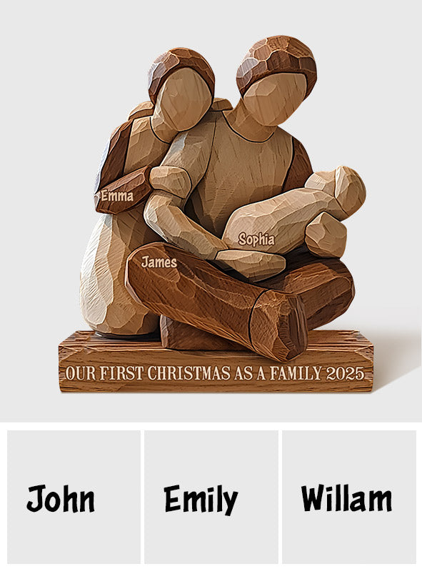 Notre premier Noël en famille - Plaque en bois personnalisée pour toute la famille