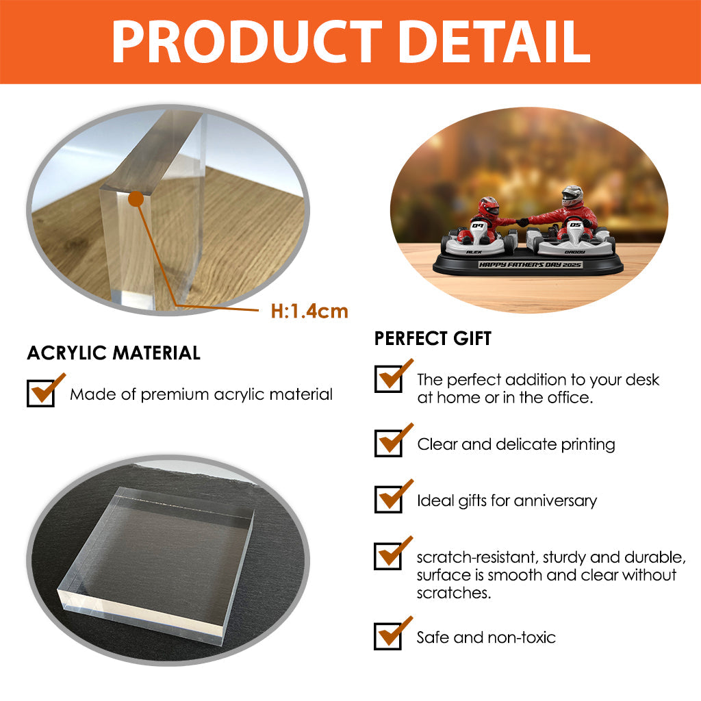 Plaque acrylique personnalisée « Papa et enfant passionnés de karting » - Plaque en acrylique sur mesure pour père
