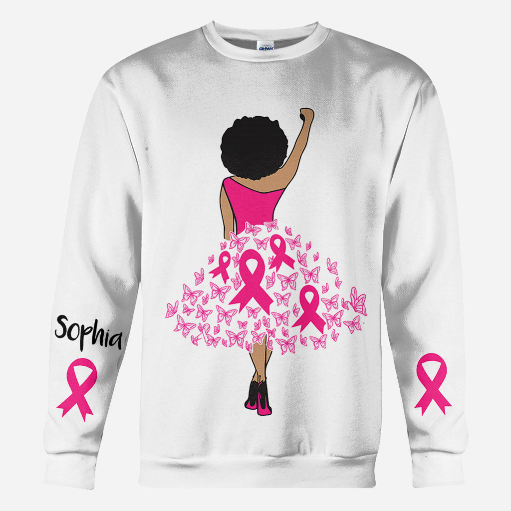 T-shirt personnalisé « Black Woman Strength Pink Ribbon » pour la sensibilisation au cancer du sein