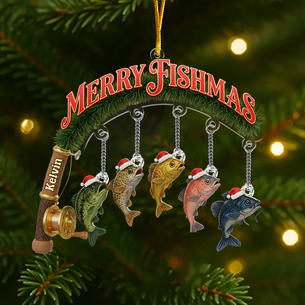 Joyeux Noël des Poissons - Ornement de pêche personnalisé avec breloque