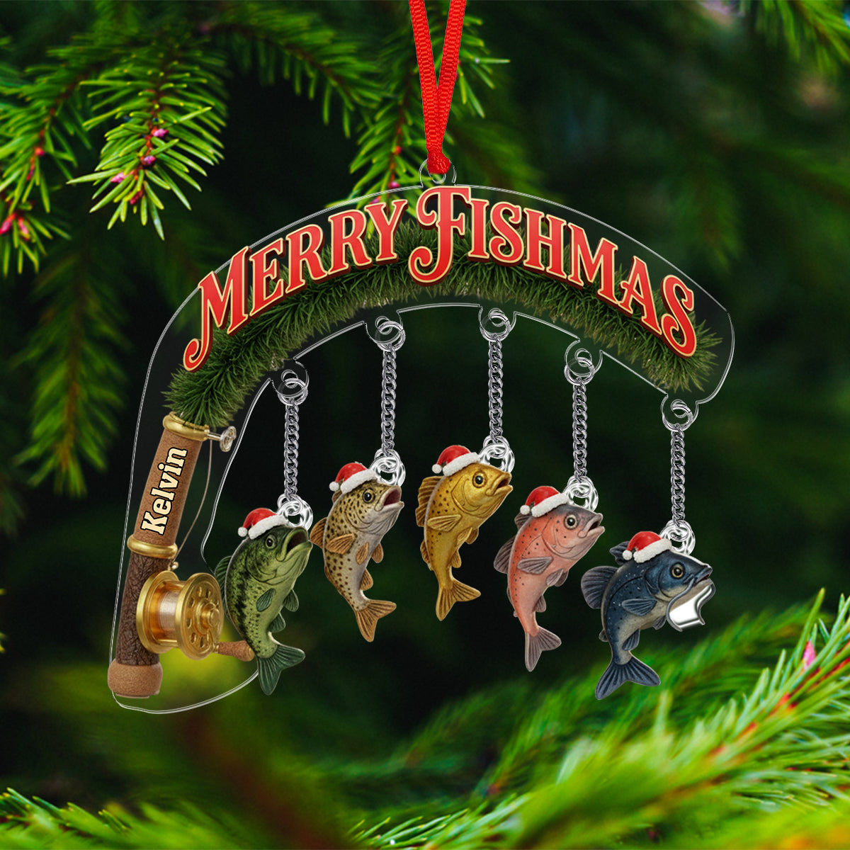 Joyeux Noël des Poissons - Ornement de pêche personnalisé avec breloque