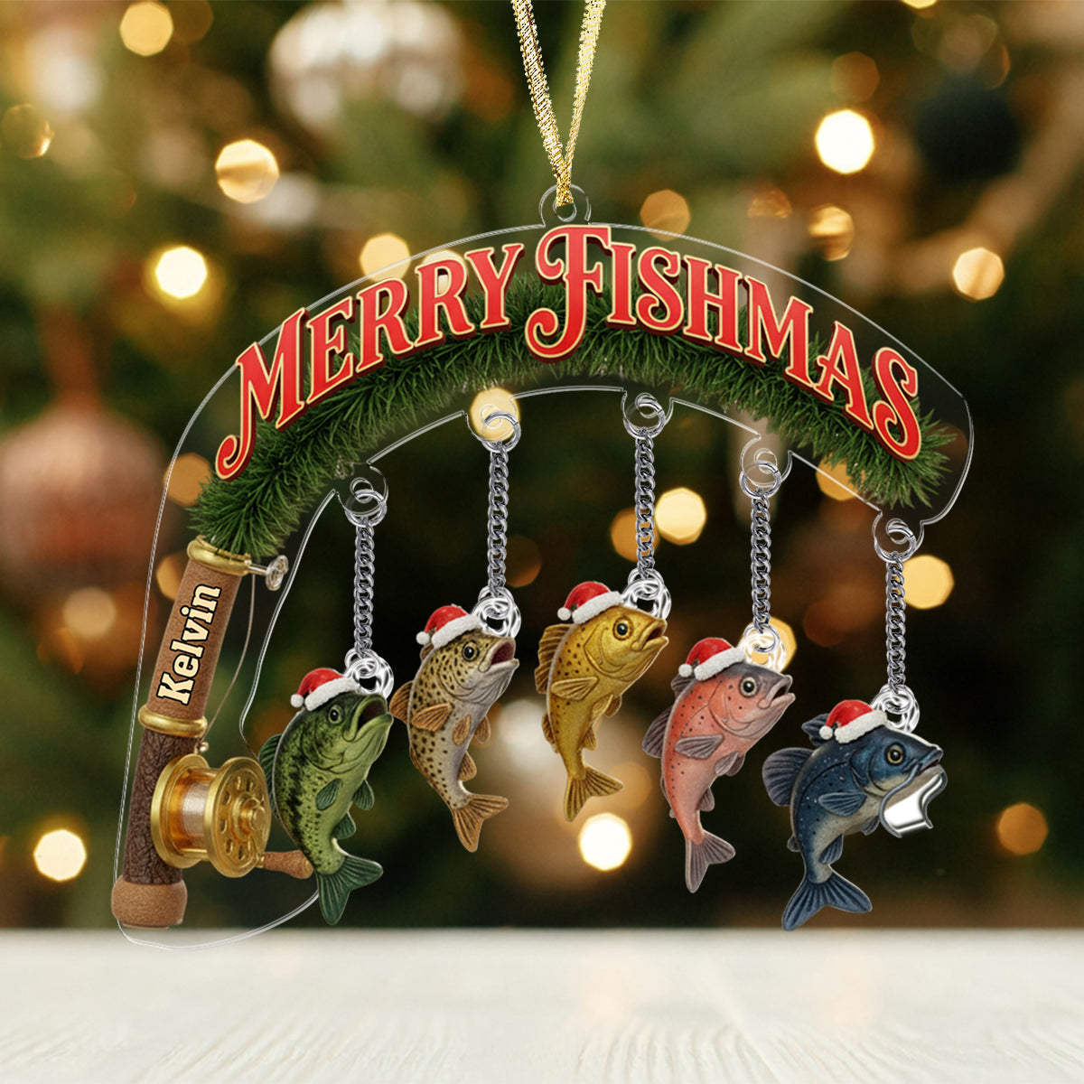 Joyeux Noël des Poissons - Ornement de pêche personnalisé avec breloque