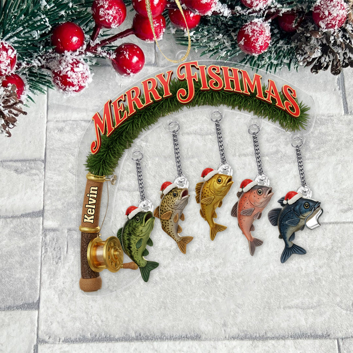 Joyeux Noël des Poissons - Ornement de pêche personnalisé avec breloque