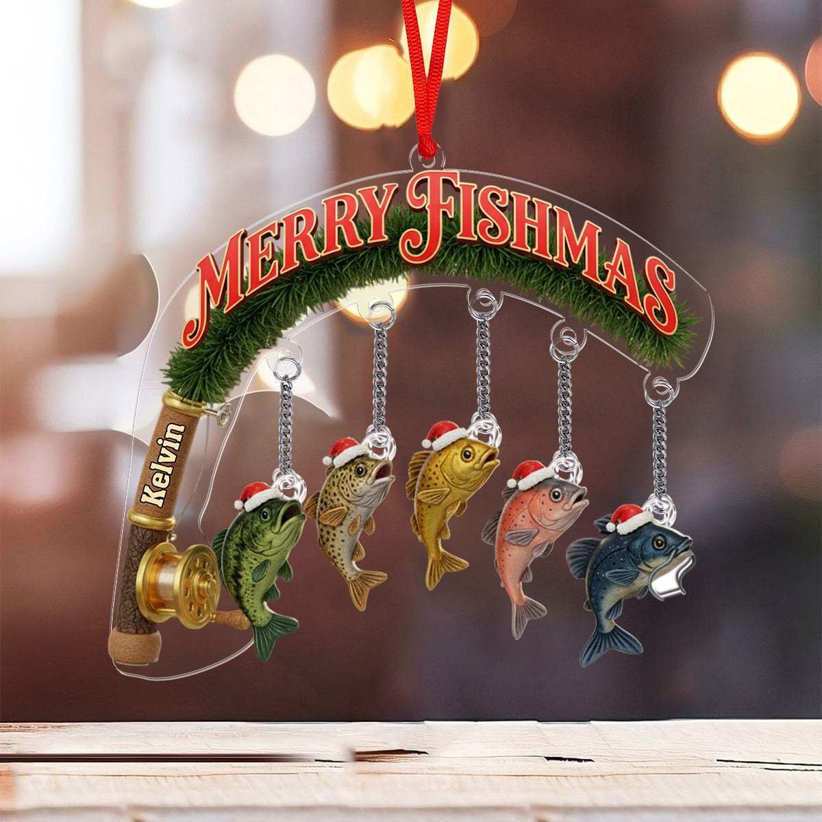 Joyeux Noël des Poissons - Ornement de pêche personnalisé avec breloque