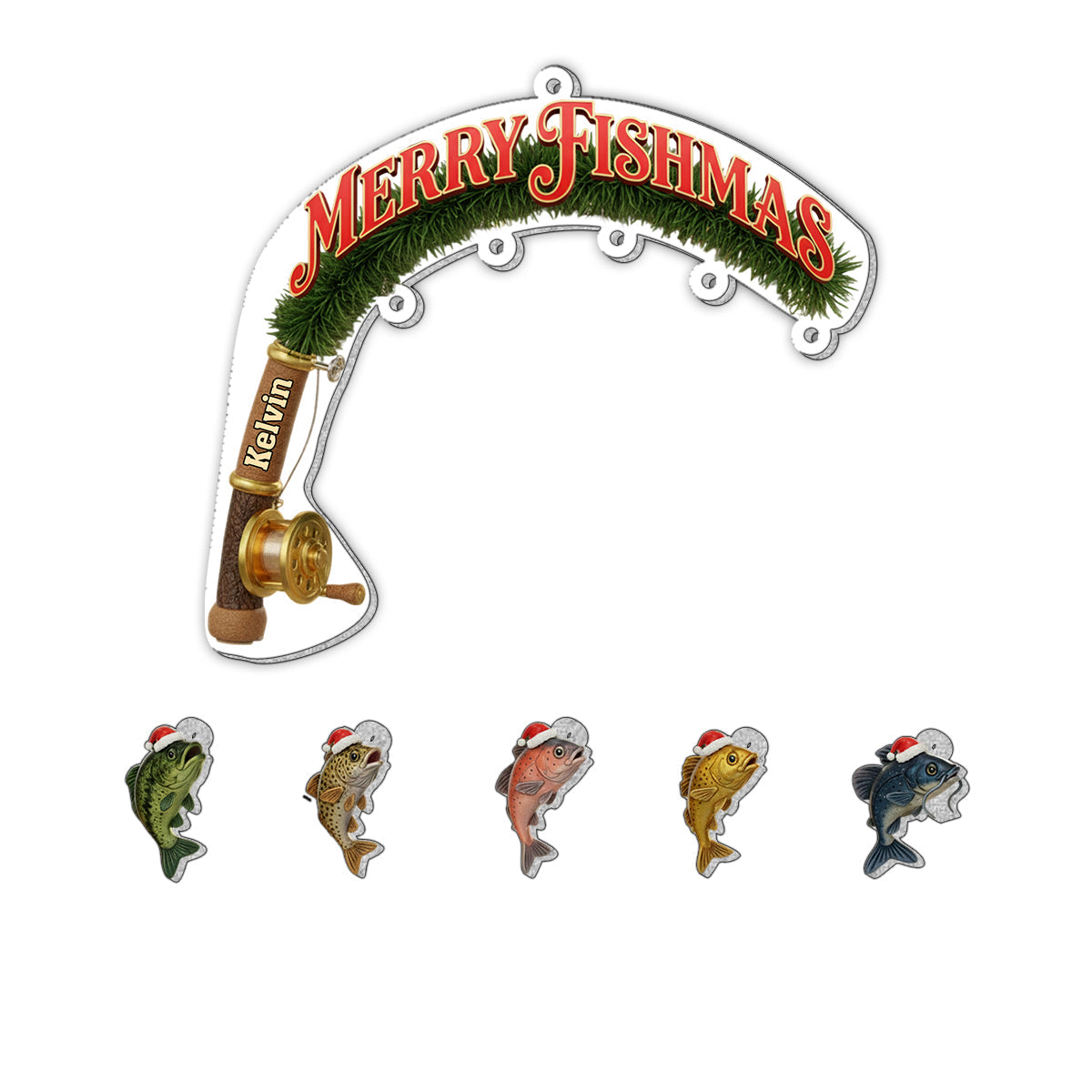 Joyeux Noël des Poissons - Ornement de pêche personnalisé avec breloque