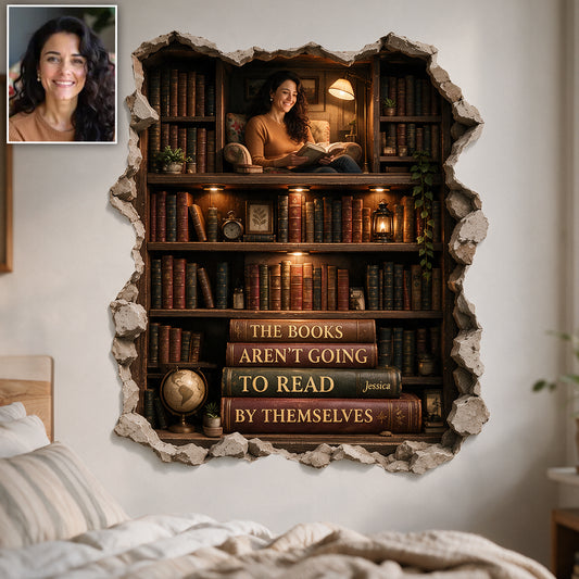 3D Illusion Bookshelf Decal - Personalized Book Decal Die Cut