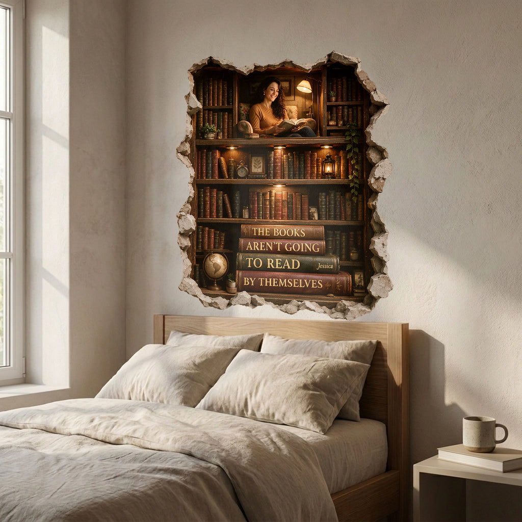 3D Illusion Bookshelf Decal - Personalized Book Decal Die Cut