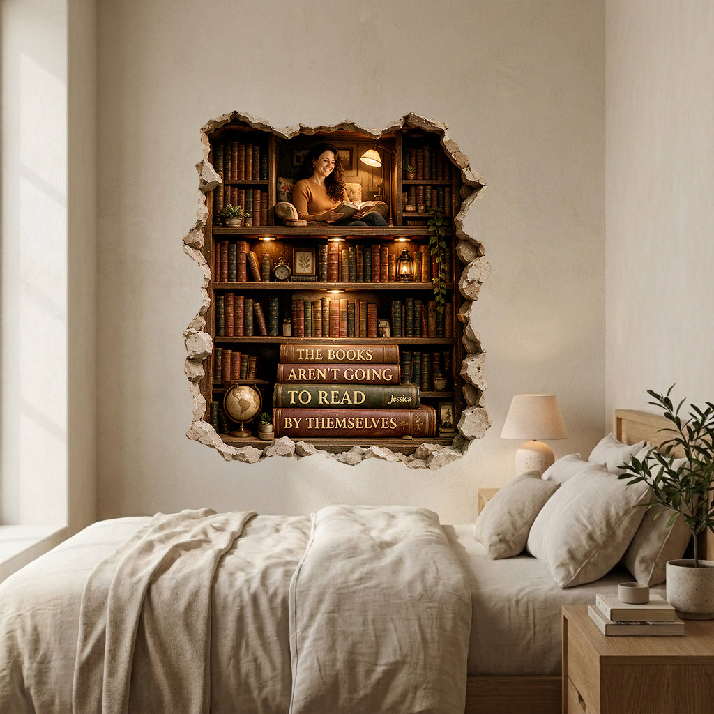 3D Illusion Bookshelf Decal - Personalized Book Decal Die Cut