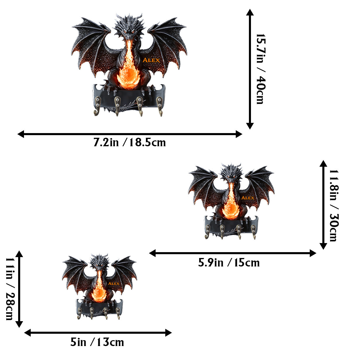 Porte-clés personnalisé en forme de dragon gothique de feu - Porte-clés en forme de dragon sur mesure