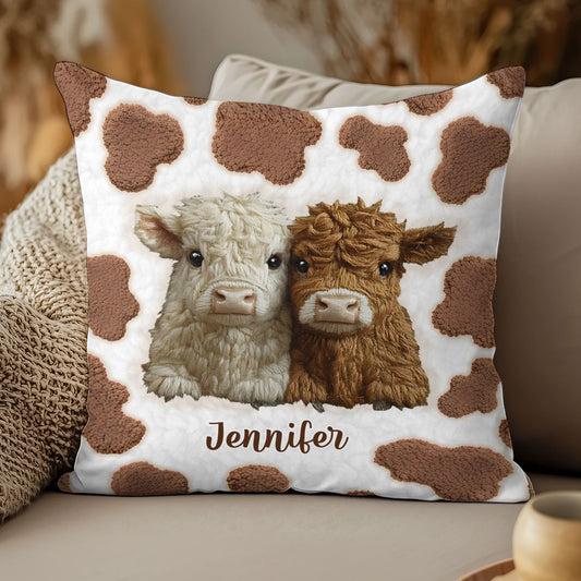 Adorables vaches des Highlands - Coussin décoratif personnalisé vache des Highlands