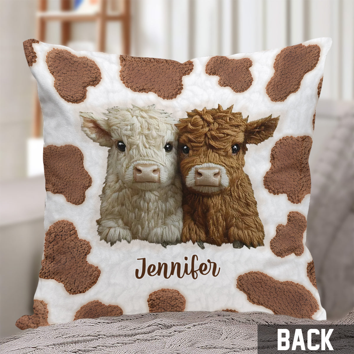 Adorables vaches des Highlands - Coussin décoratif personnalisé vache des Highlands